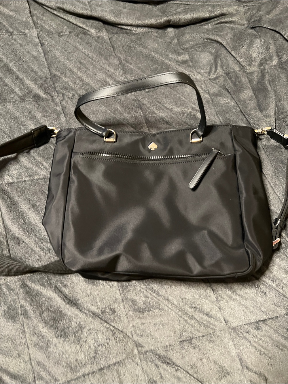 Sleek Black Nylon Handbag with Gold Hardware